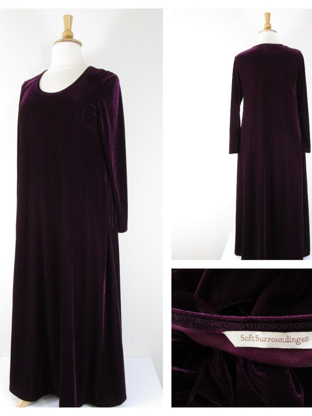 Soft Surroundings Modest Red Purple Burgundy Velvet Long Sleeve Maxi Dress L